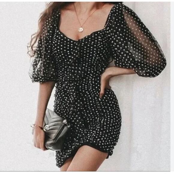 Zara sz M polka-dot mini fitted party‎ summer dress - Picture 2 of 11